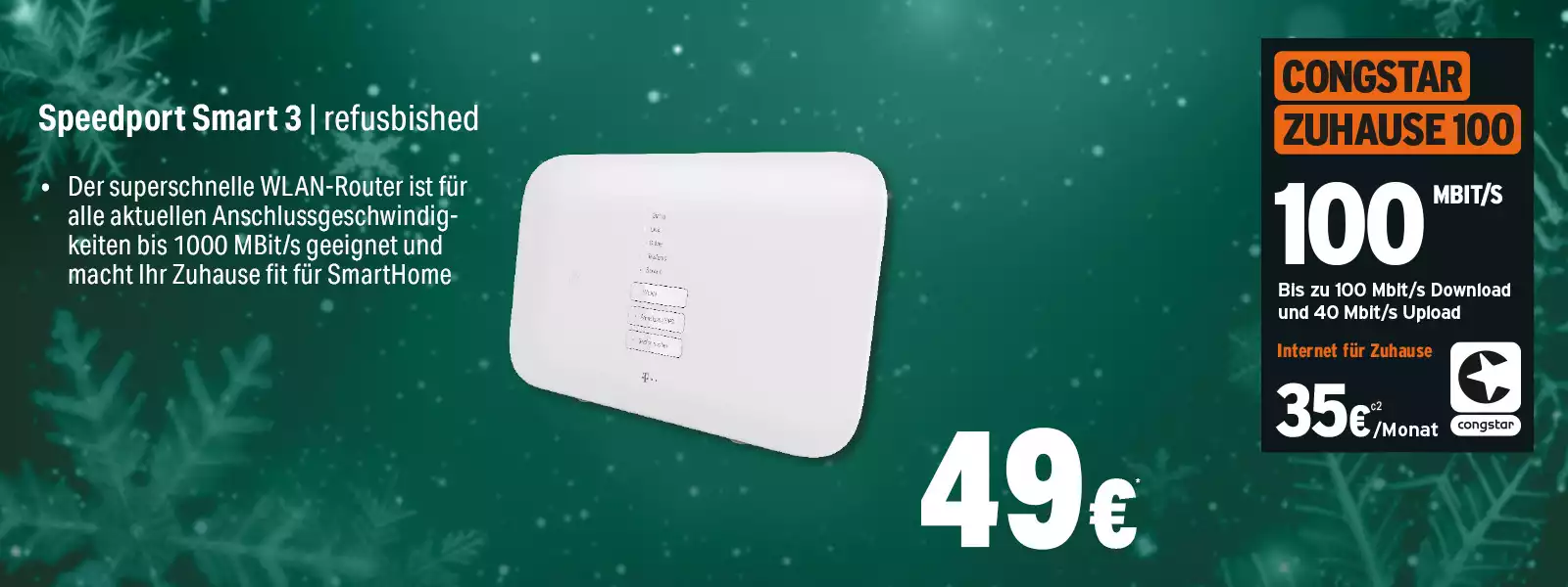 Speedport Smart 3 WLAN-Router Angebot mit Congstar Zuhause 100 Tarif für schnelles Internet.