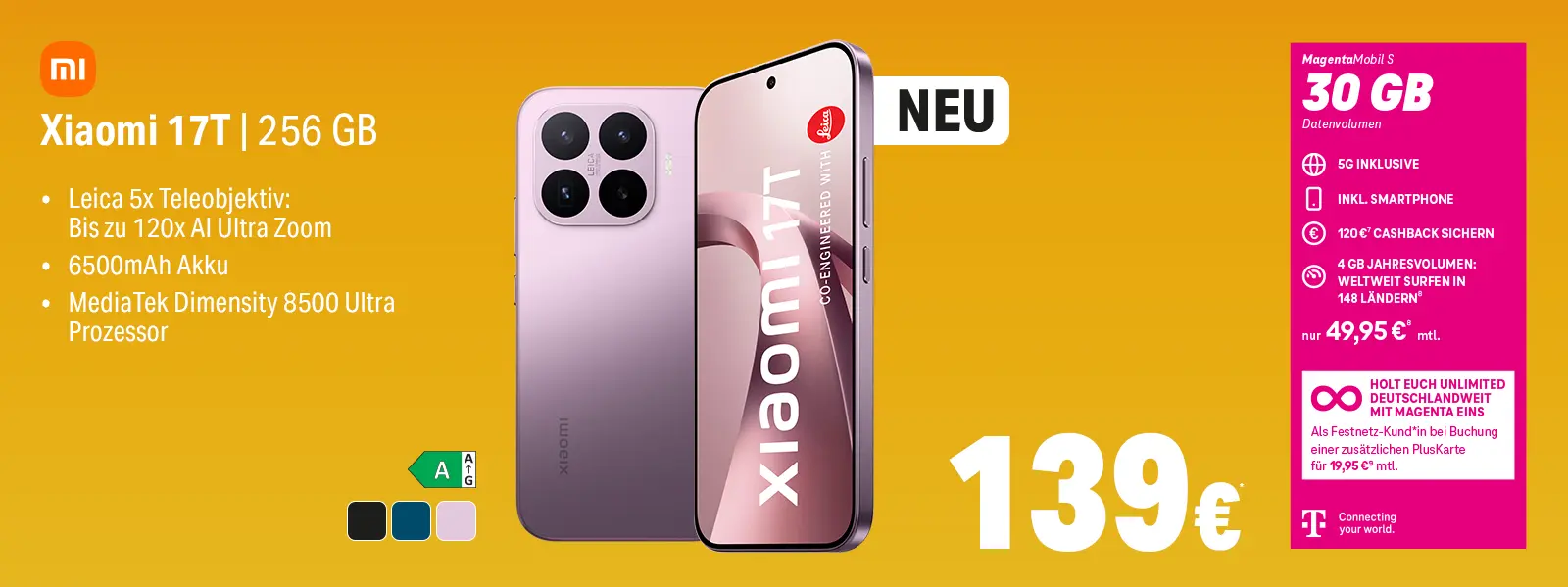 Werbebanner: Xiaomi 17T 256 GB Smartphone, Leica Zoom, 6500mAh Akku, neu