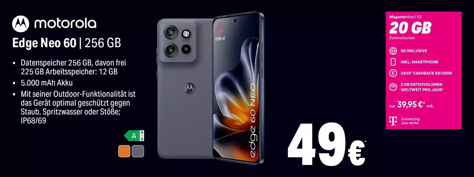 Motorola Edge Neo 60 Smartphone 256 GB mit Tarif, 20 GB Datenvolumen