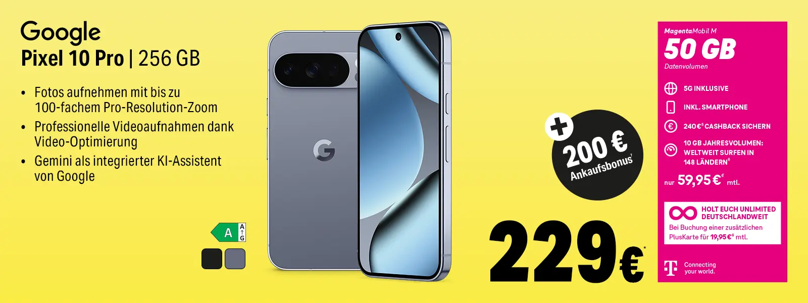 Google Pixel 10 Pro 256 GB Angebot mit MagentaMobil M 50 GB und 5G