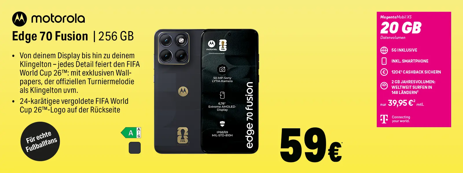 Motorola Edge 70 Fusion 256 GB Smartphone-Angebot mit MagentaMobil XS 20 GB