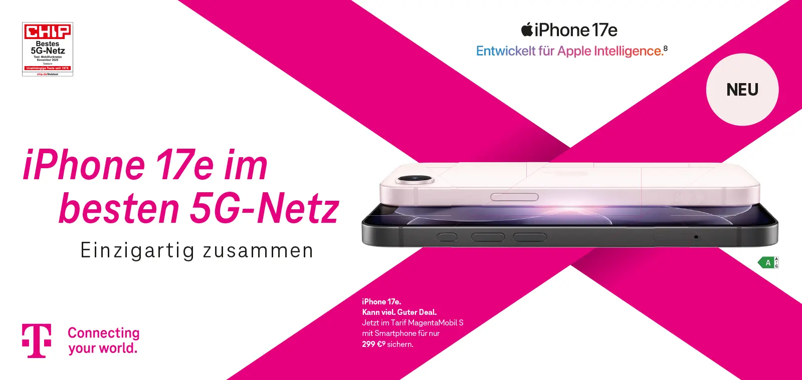 Telekom Banner: iPhone 17e Angebot im besten 5G-Netz, neu, MagentaMobil S