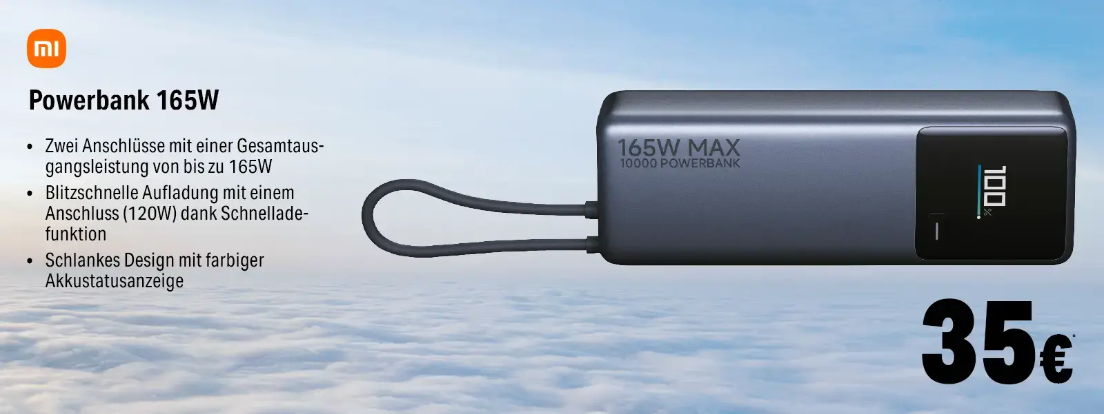Xiaomi Powerbank 165W mit zwei Anschlüssen und Akkustatusanzeige, 10000mAh