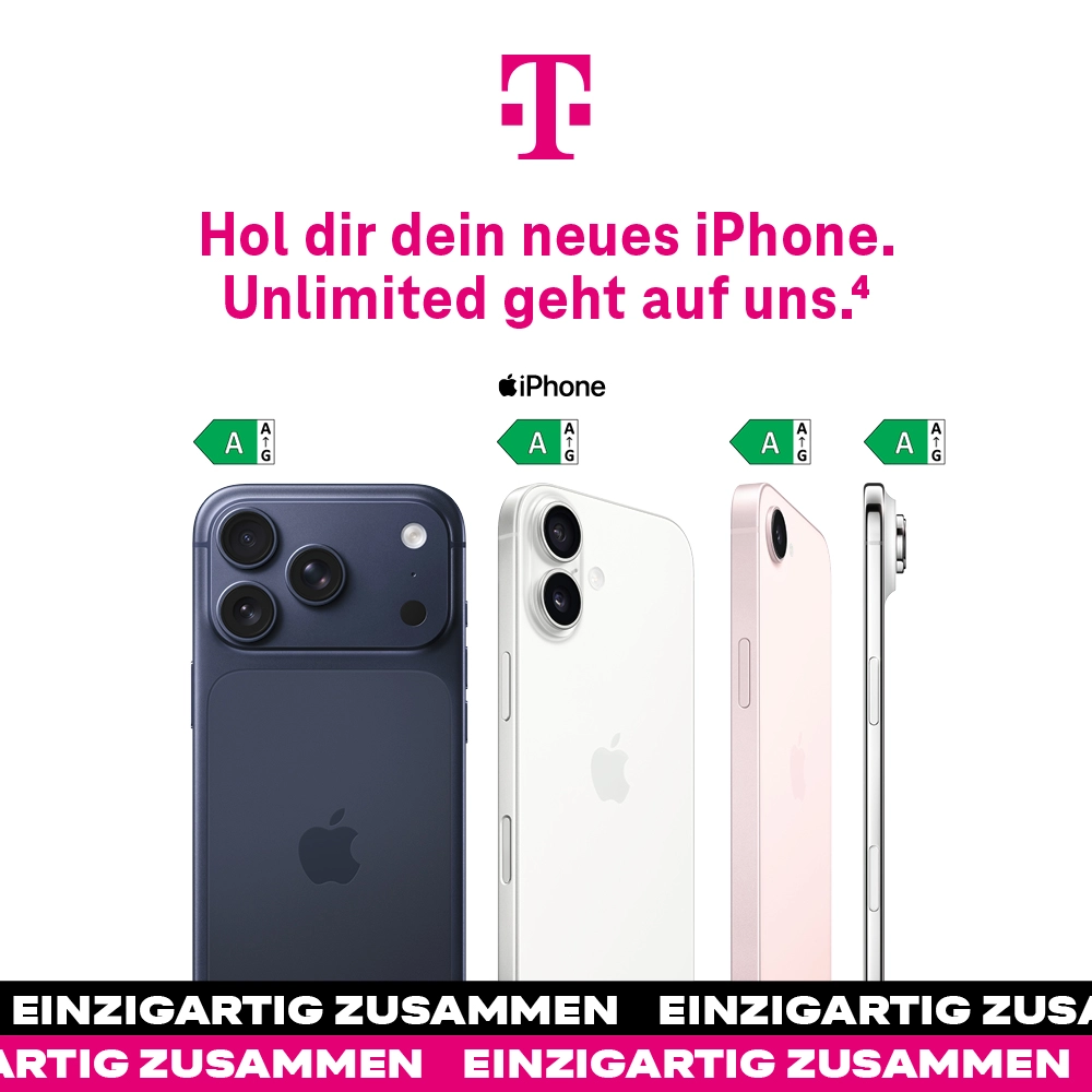 Telekom Werbung: neue iPhones mit Unlimited Tarif und Energieeffizienzlabel A